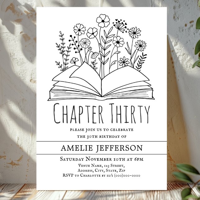 White Minimalist Book 30th Birthday  Invitation (Creator Uploaded)