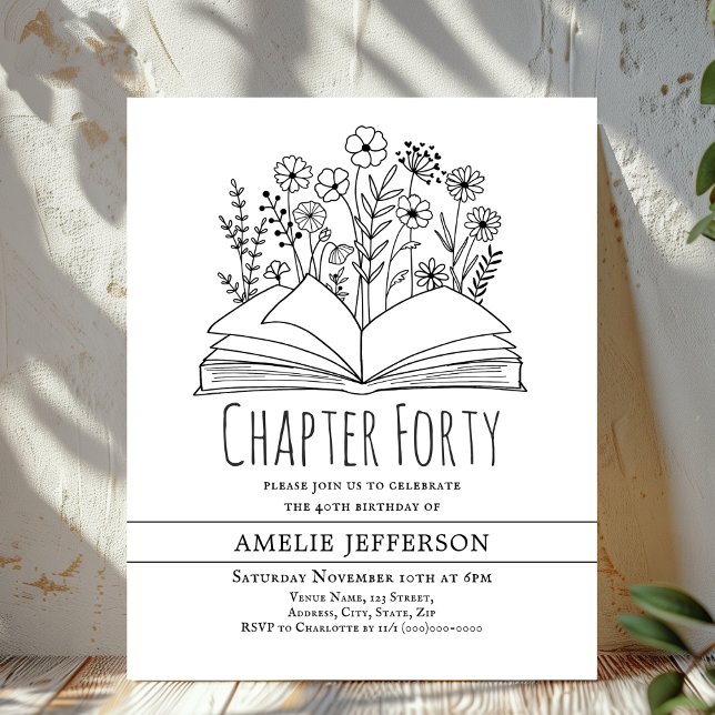 White Minimalist Book 40th Birthday Invitation  (Creator Uploaded)