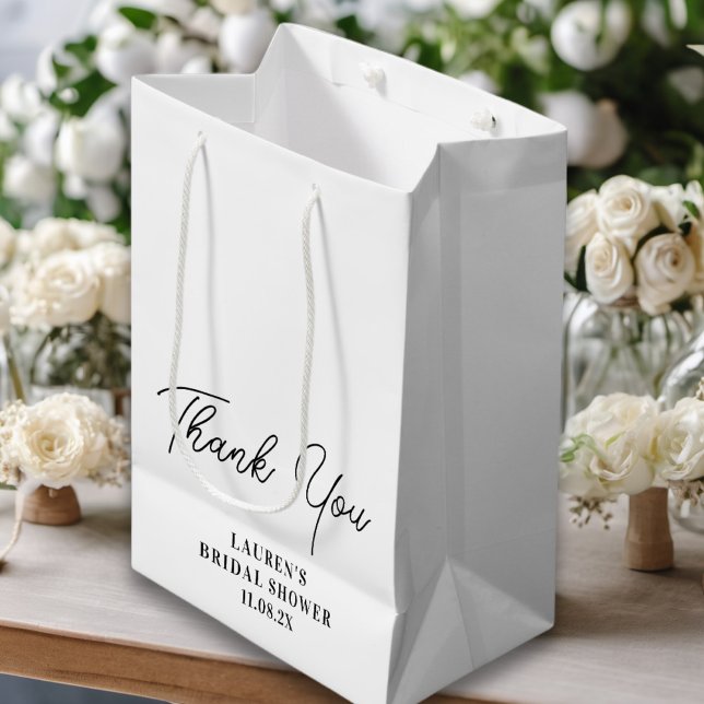 White Minimalist Bridal Shower Thank You Medium Gift Bag (Creator Uploaded)