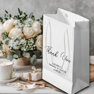 White Minimalist Bridal Shower Thank You Small Gift Bag