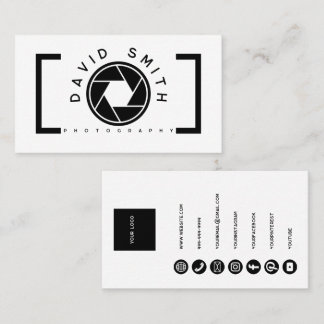 White Minimalist Camera Photographer Business Card