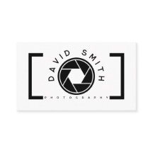 White Minimalist Camera Photographer Business Card