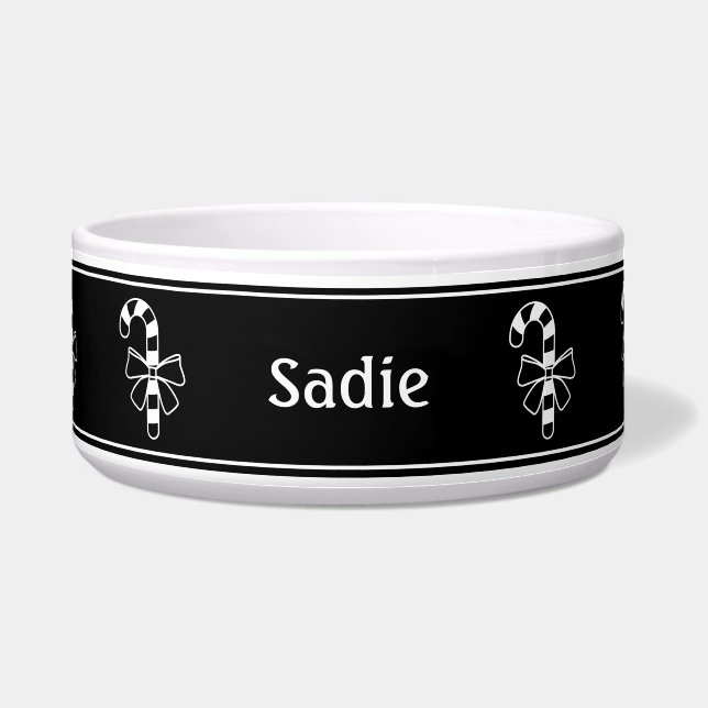 White Minimalist Candy Cane On Black With Name (Front)
