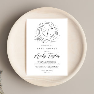 White Minimalist Celestial Baby Shower Invitation