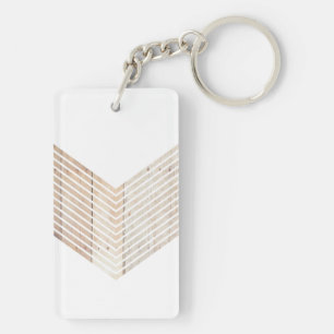 White Minimalist chevron with Wood Key Ring