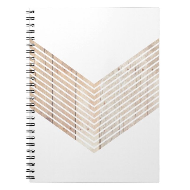 White Minimalist chevron with Wood Notebook (Front)