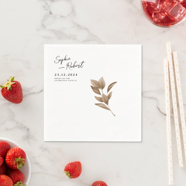 White Minimalist Fall Wedding Personalised Napkin (Insitu)