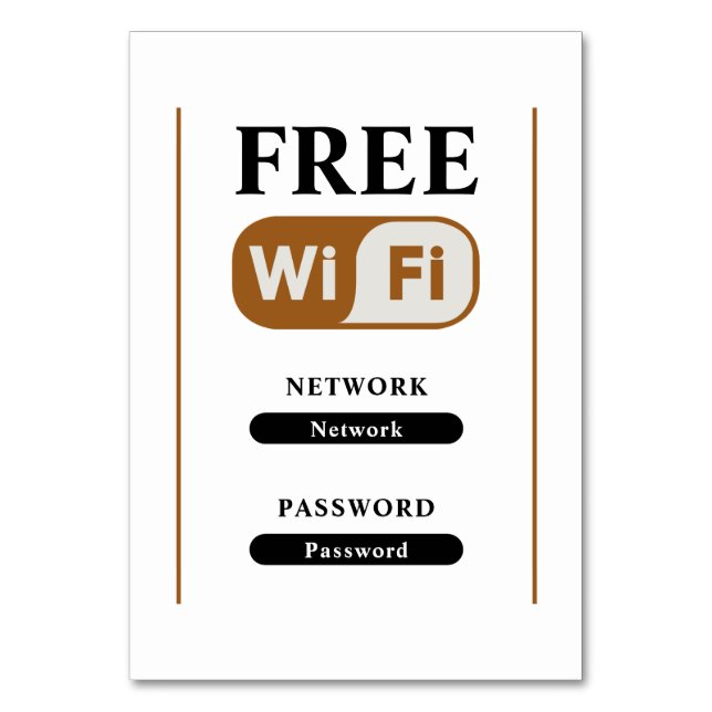 White Minimalist Free Wifi Metal Table Card (Front)