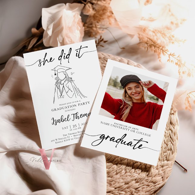 White Minimalist Graduation Photo Invitation (Creator Uploaded)