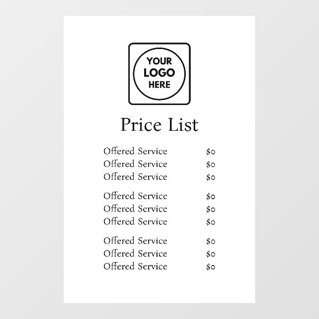 White Minimalist Logo | Modern Price List Display (Sheet)
