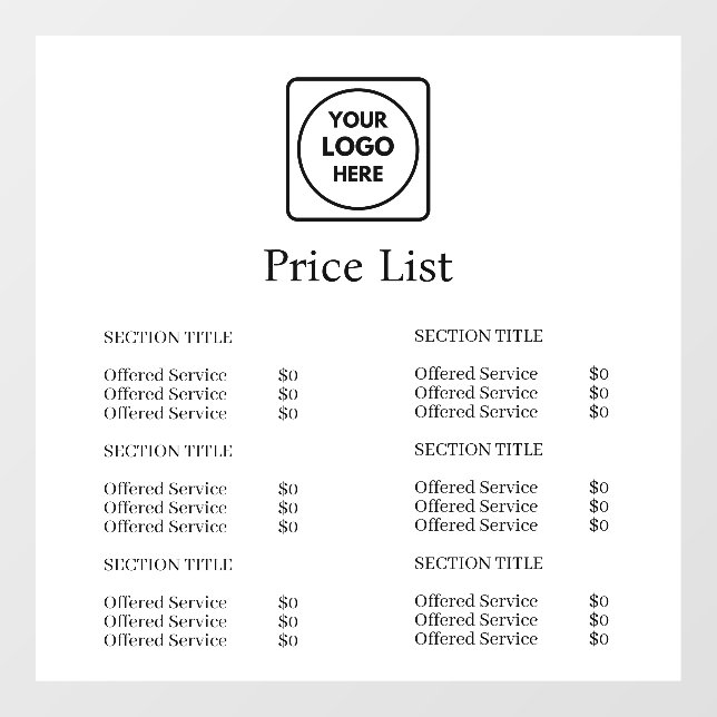 White Minimalist Logo | Modern Price List Display (Sheet)