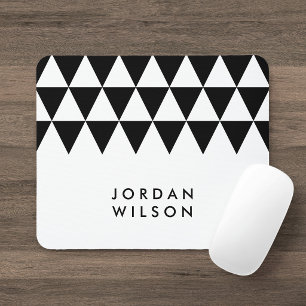 White Minimalist Modern Black Triangle Pattern Mouse Pad
