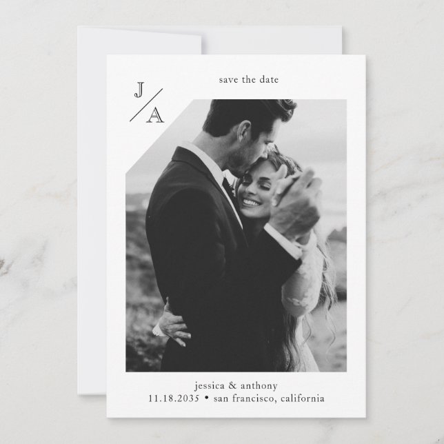 White Minimalist Modern Double Photo Save the Date Invitation (Front)