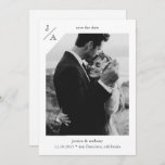 White Minimalist Modern Monogram Photo Save The Date<br><div class="desc">This simple and modern design features a monochromatic colouring with the couple’s initials on the top left corner and wedding information at the bottom below the couple photo.</div>