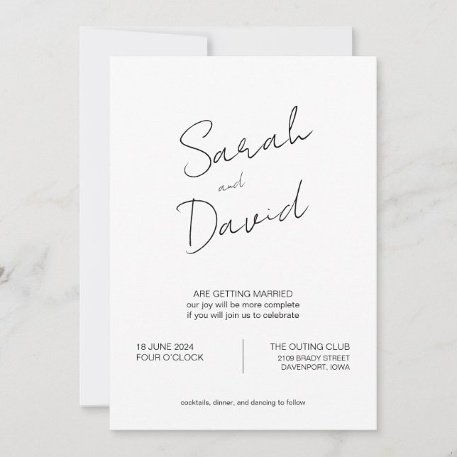 White Minimalist Modern Script Wedding Invitation (Front)