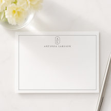 White Minimalist Monogram Name Flat Note Card