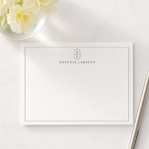 White Minimalist Monogram Name Flat Note Card