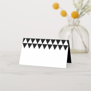 White Minimalist Name Black Triangle Pattern Place Card