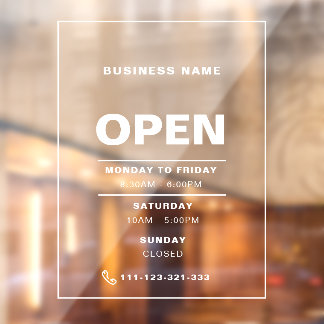 White Minimalist Opening Hours with Company Name