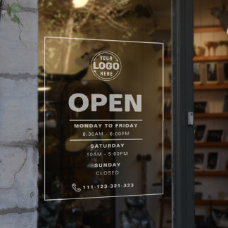 White Minimalist Opening Hours with Logo