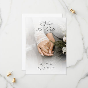 White Minimalist photo wedding Save The Date