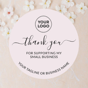 White Minimalist Thank You Logo Round Sticker