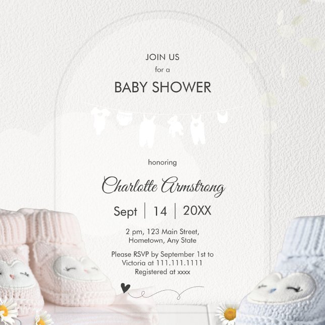 White Minimalist Translucent Modern Baby Shower Acrylic Invitations (White Minimalist Translucent Modern Baby Shower Acrylic Invitations ©Susanne Sachers - Sunny Mind 🌞)