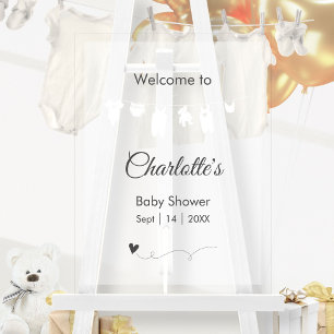 White Minimalist Translucent Modern Baby Shower Acrylic Sign