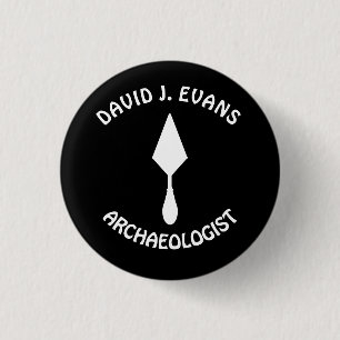 White Minimalist Trowel With Your Job And Name 3 Cm Round Badge