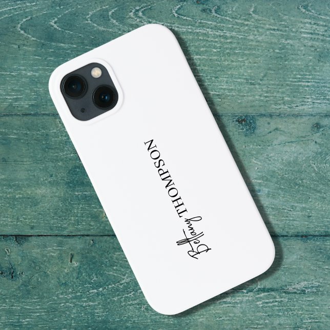 White Minimalist Vertical Script Monogram Case-Mate iPhone Case (Creator Uploaded)