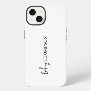 White Minimalist Vertical Script Monogram iPhone 13 Case