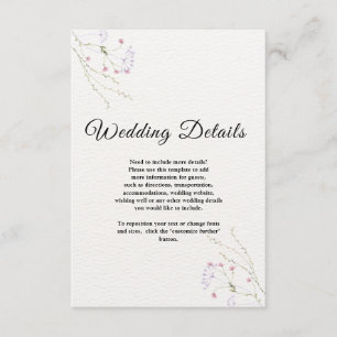 White Minimalist watercolor flowers wedding Enclosure Card