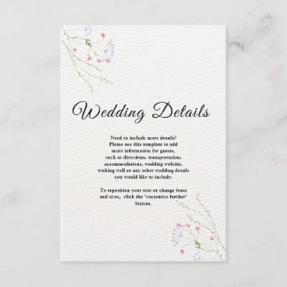 White Minimalist watercolor flowers wedding Enclosure Card
