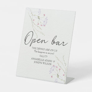 White Minimalist watercolor flowers wedding Pedestal Sign