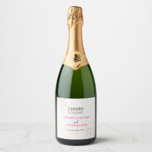 White Minimalist watercolor flowers wedding Sparkling Wine Label