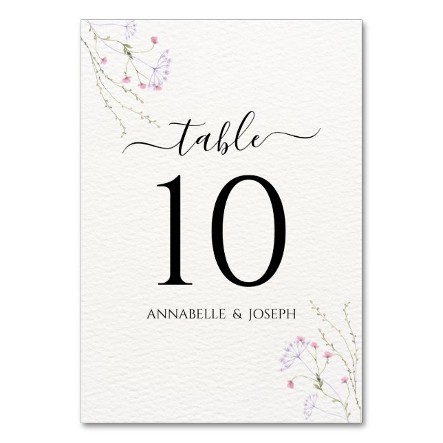 White Minimalist watercolor flowers wedding Table Number (Front)