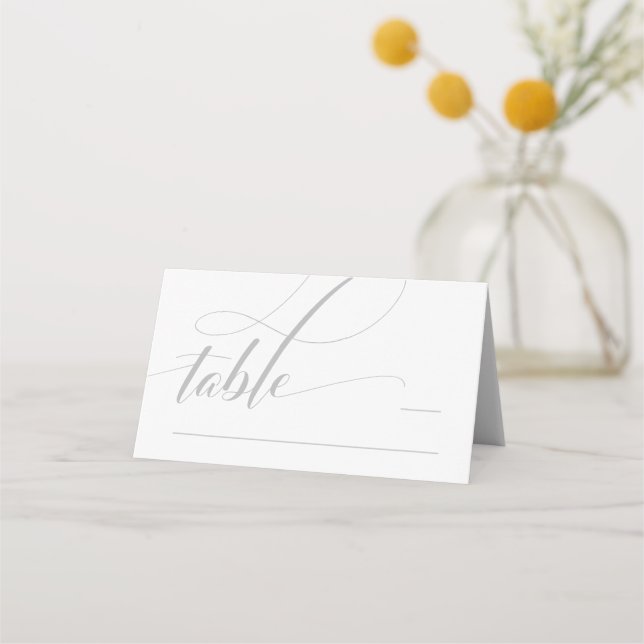   White Minimalistic Calligraphy Folded Place Card (Front)