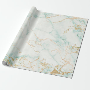 White Mint Green Gold Glam Marble Wrapping Paper