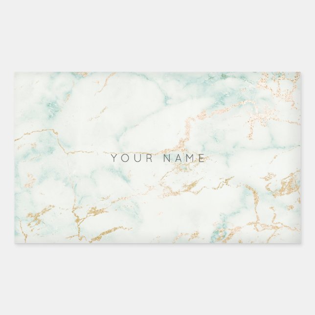 White Mint Green Gold Grey Marble Vip Rectangular Sticker (Front)