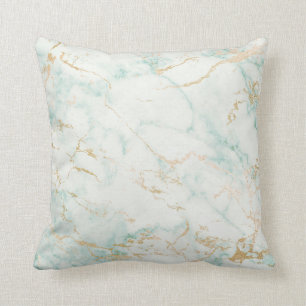 White Mint Green Marble Gold Grey Glam Cushion