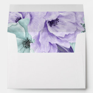 White Mint Lavender Purple Watercolor Peonies Envelopes