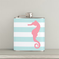 White Mint & Pink Wide Stripes Pattern Seahorse