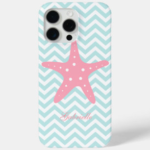 White Mint & Pink Zigzag Pattern Starfish iPhone 15 Pro Max Case