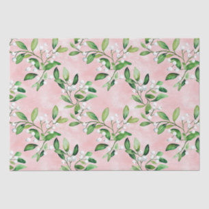 White Mistletoe On Pink Vintage Christmas Tissue Paper
