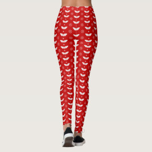 White Mistletoes on Red Background Christmas Long Leggings