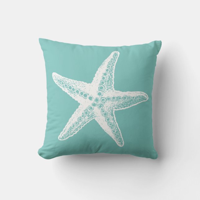 White Mod Starfish Beachy Cushion (Front)