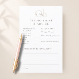 White Modern Baby Shower Predictions & Advice Game