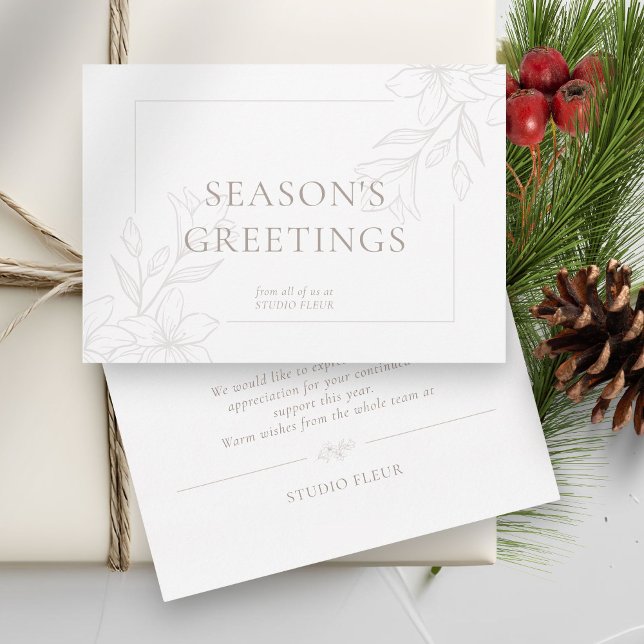 White | Modern Boho Minimal Floral Holiday Card (Creator Uploaded)
