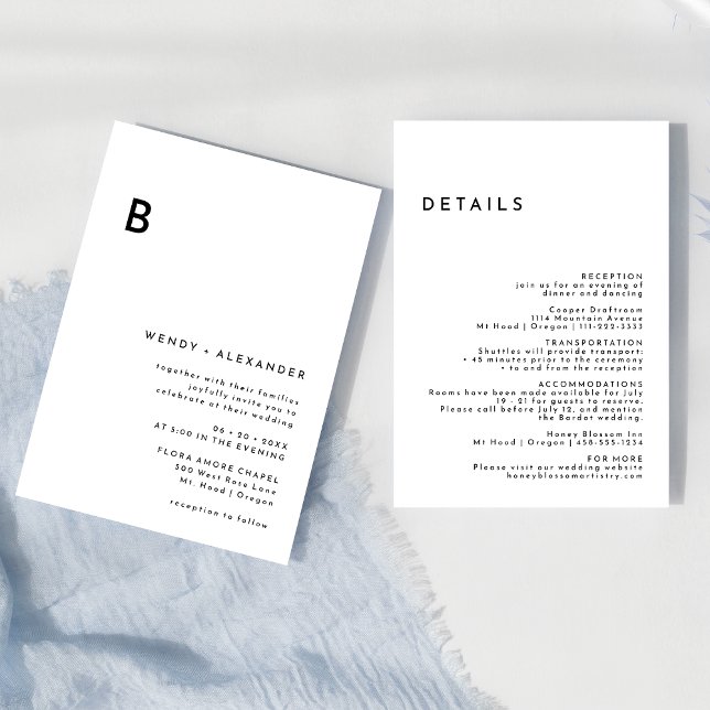 White Modern Bold Monogram Wedding Details and Invitation (Creator Uploaded)