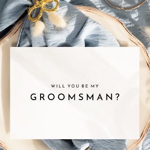 White Modern Bold Wedding Groomsman Proposal Card
